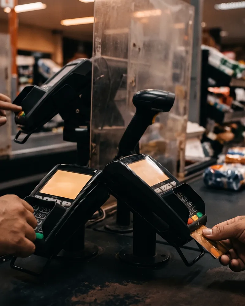 Caixa de supermercado com PIN pad integrado ao balcão